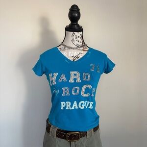 Hard Rock Prague y2k blue baby tee
